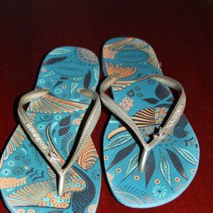 Women Havaianas Flip Flop Blue/Gold Size 9